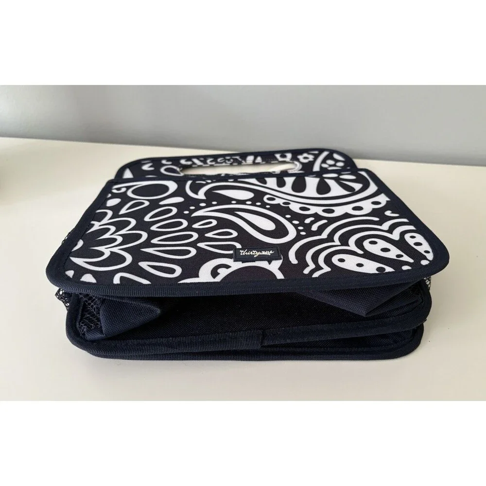 Thirty One Double Duty Caddy Navy Blue and White Paisley Mesh Pockets Top Handle
